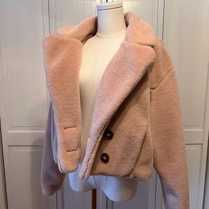 Pink faux fur cropped jacket